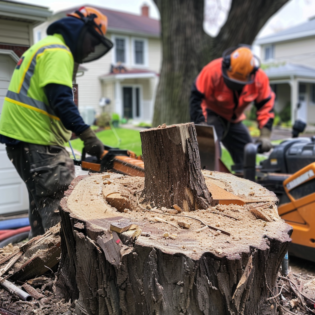 tree crew removing tree stump in evansville in
